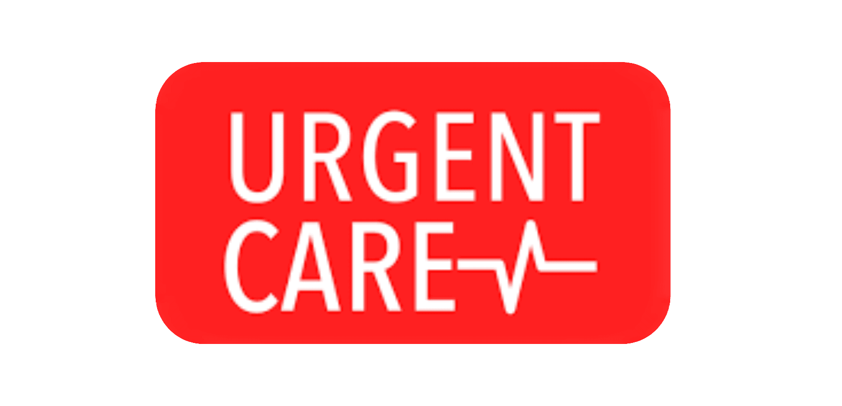 Letrero rojo con texto blanco 'URGENT CARE' y un icono de frecuencia cardÃaca blanca.